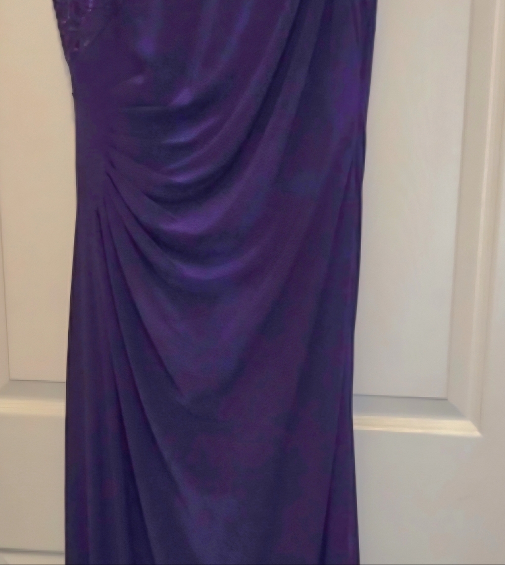 R &M Richardson Purple Asymmetrical Ruched Gown